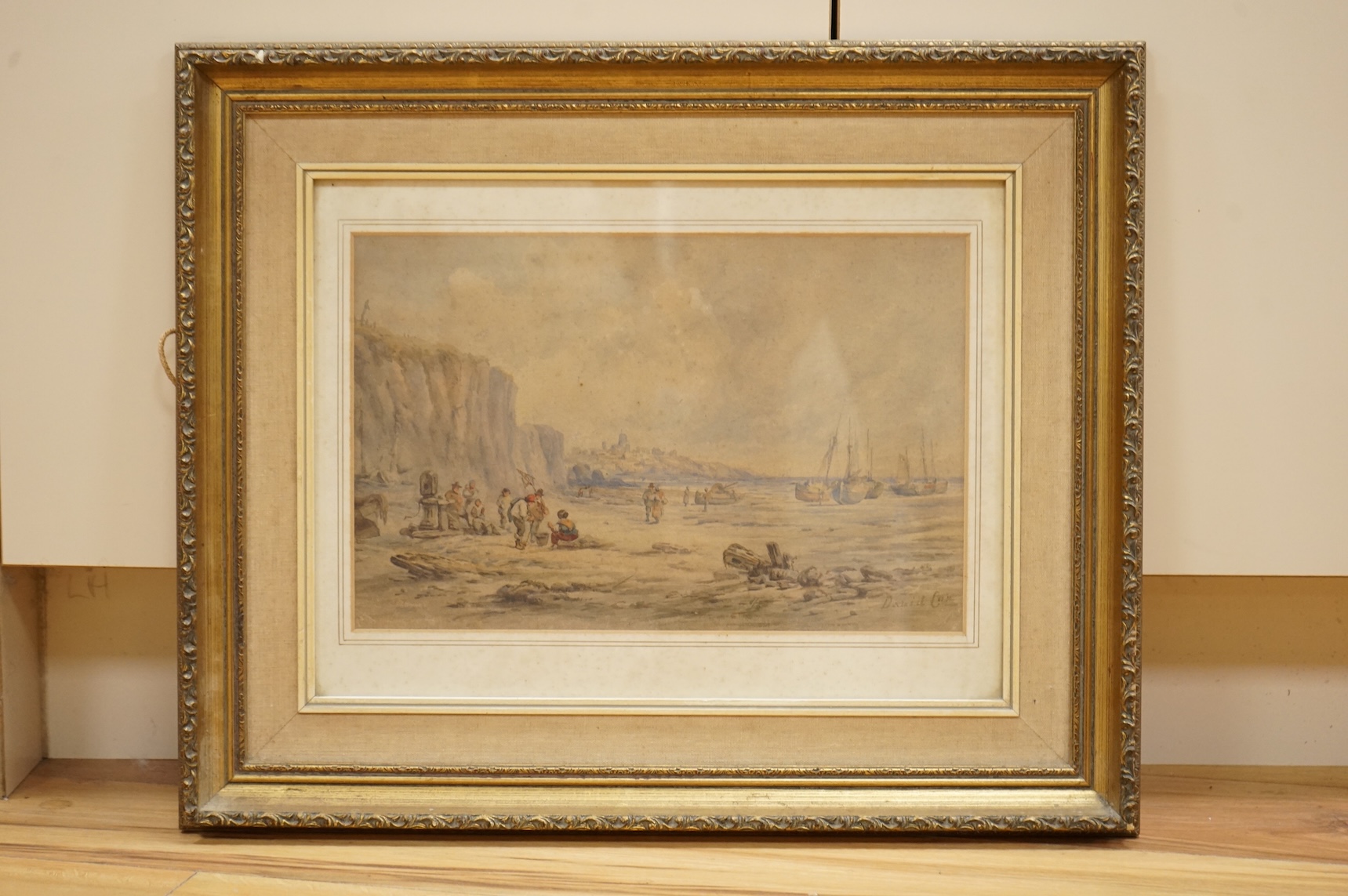 David Cox (1783-1859), Coastal scene with fisherman, signed, watercolour, 23 x 36cm